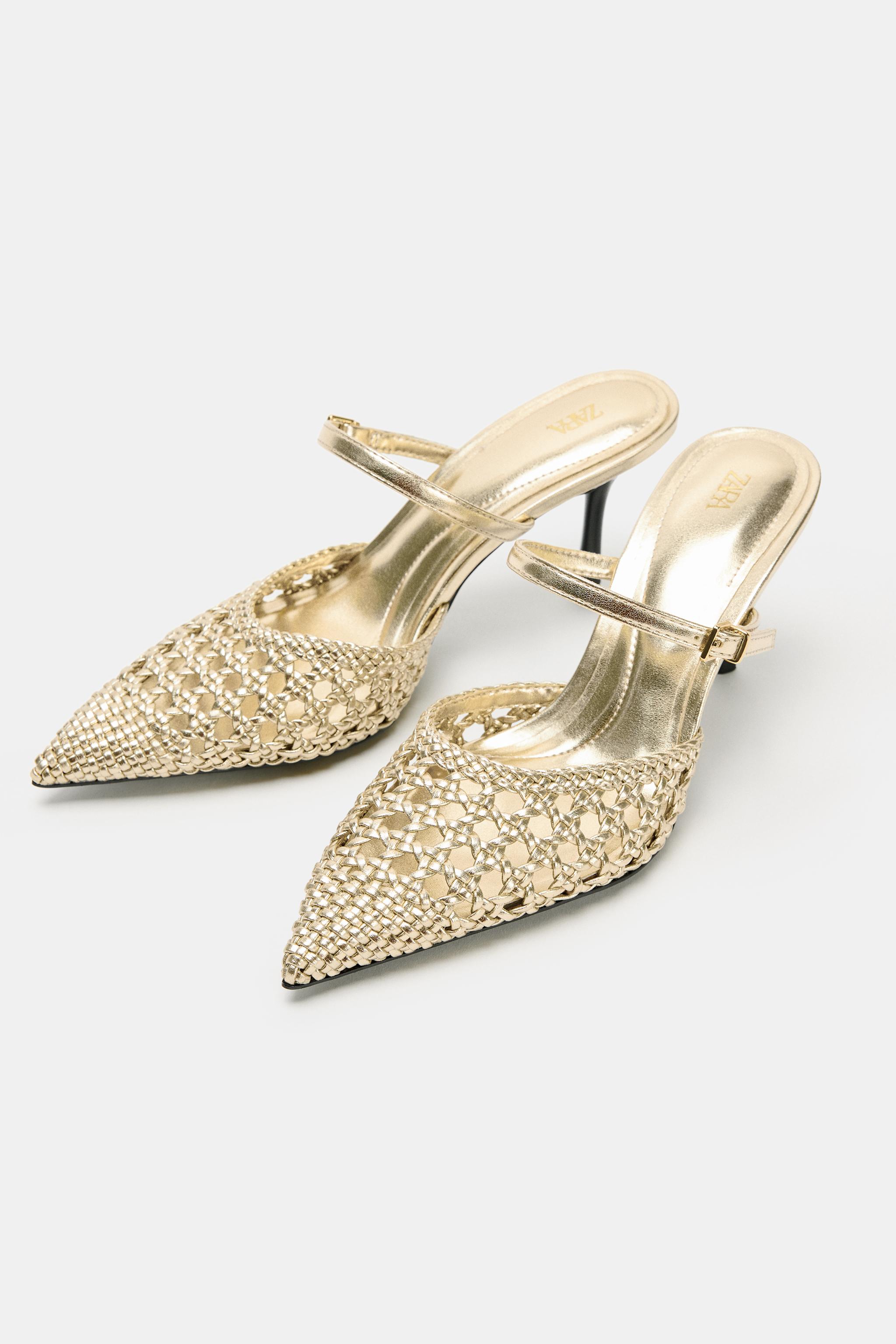 METALLIC BRAIDED SLINGBACK HEELS